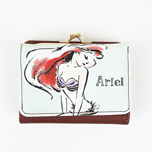 ディズニープリンセス アリエル 水彩タッチ柄三つ折りがま口財布