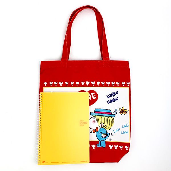 水森亜土 カラートートバッグ 昭和レトロシリーズ LOVE レッド 亜土ちゃん