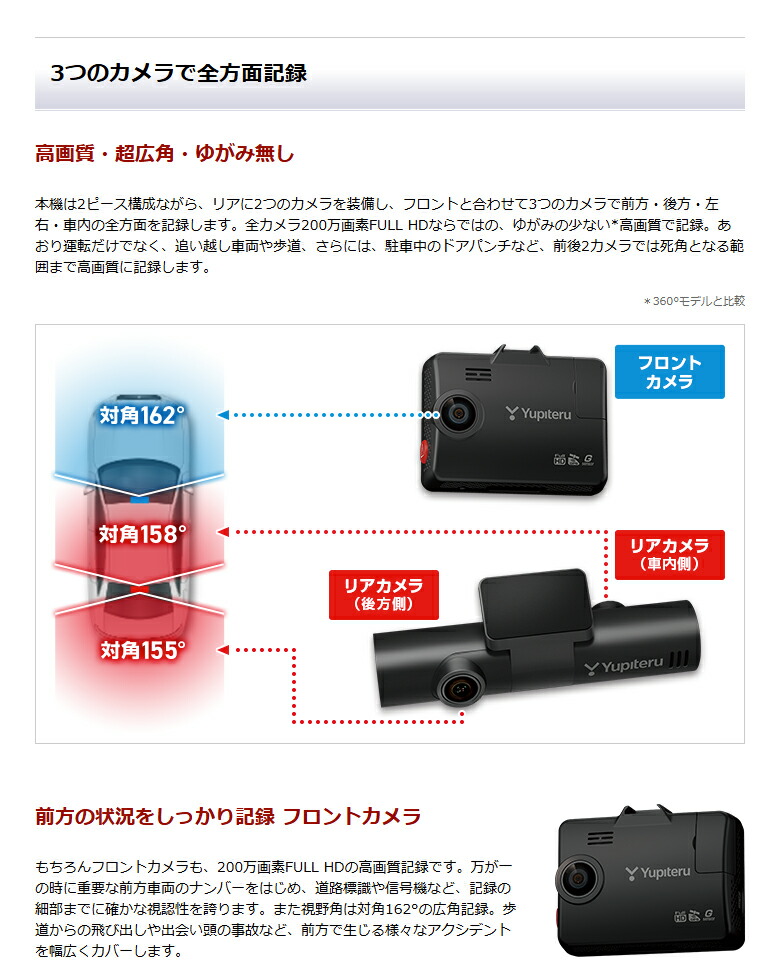 楽天市場】【2025年発売】ユピテル 全方面3カメラドライブレコーダー Y
