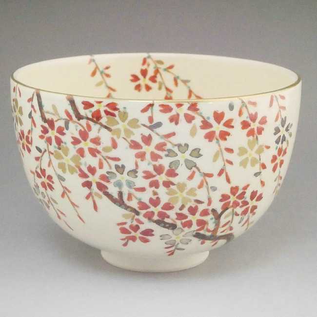 仁清しだれ桜 抹茶碗 宝泉 - 京焼清水焼 松韻堂