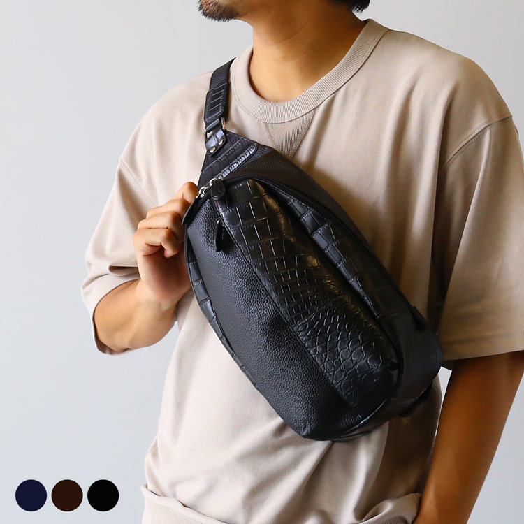 楽天市場】牛革 クロコダイル ボディバッグ マット加工 型押し ユニ