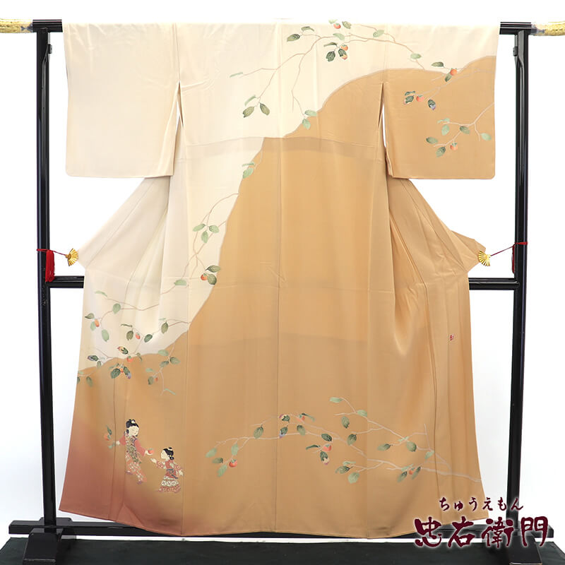 中古】 十日町友禅 関口遼一 訪問着 袷 レディース 正絹 ベージュ 童子