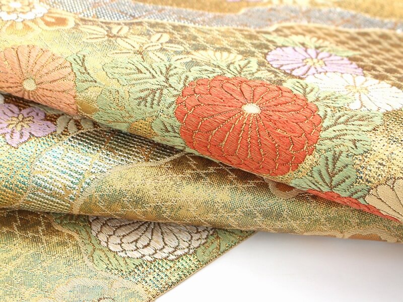 中古】 袋帯 礼装用 リサイクル レディース 正絹 ゴールド 菊 道長取り