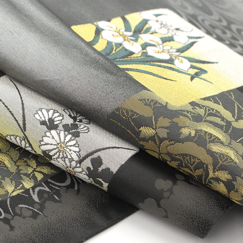 中古】 袋帯 ふくろ帯 リサイクル レディース 正絹 黒銀 色紙柄 秋草