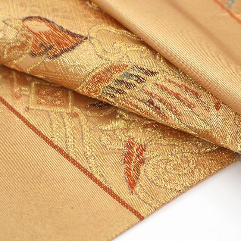 中古】 袋帯 リサイクル レディース 正絹 金 横段 正倉院遺宝文 鳳凰