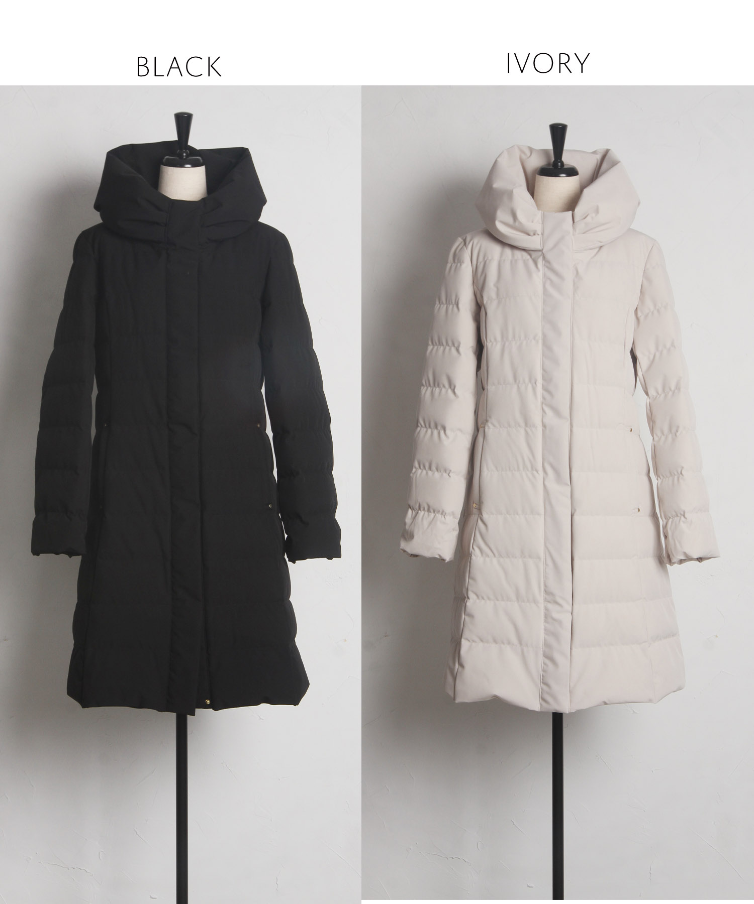 リボン風デザインロングダウンコート