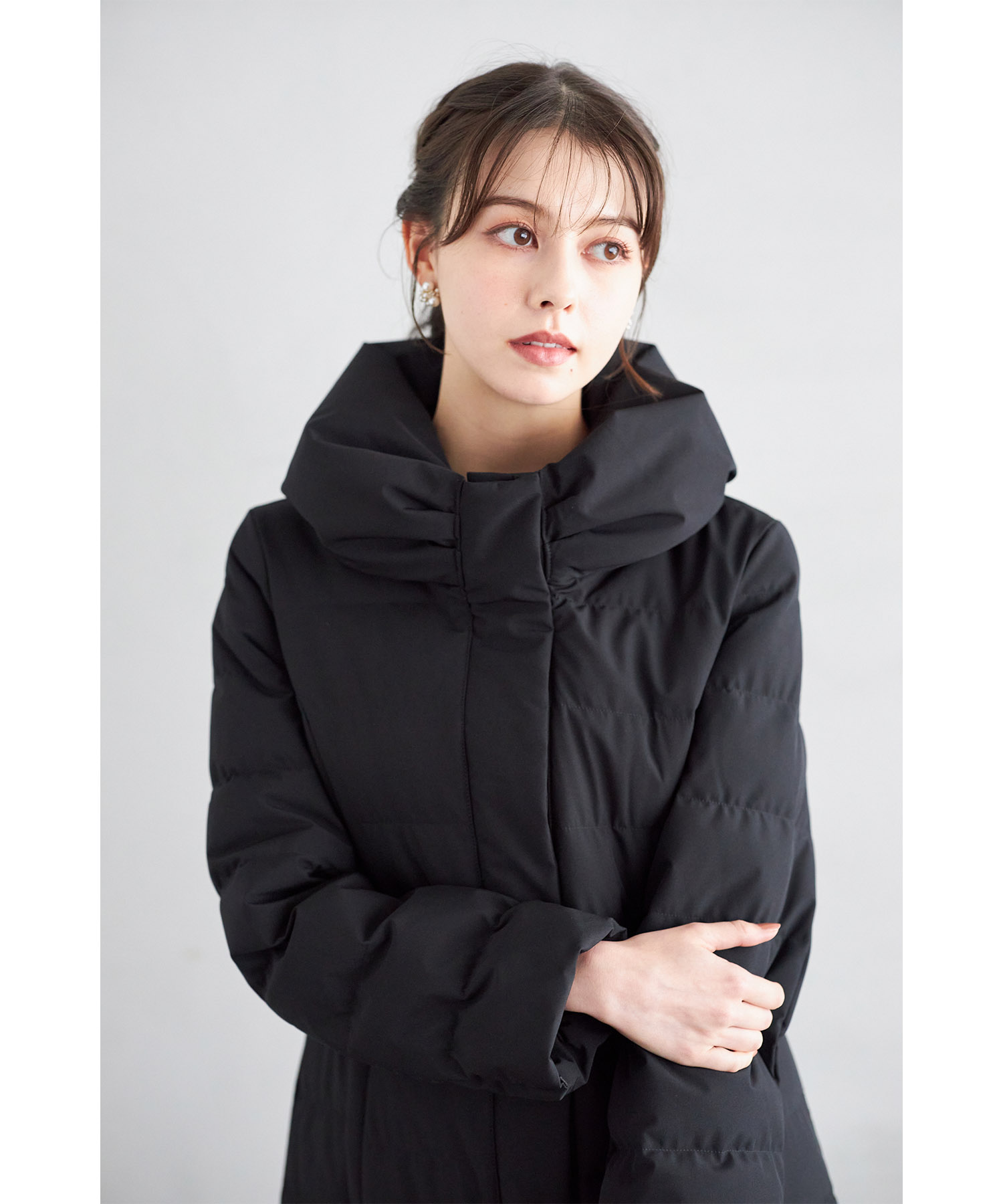 リボン風デザインロングダウンコート