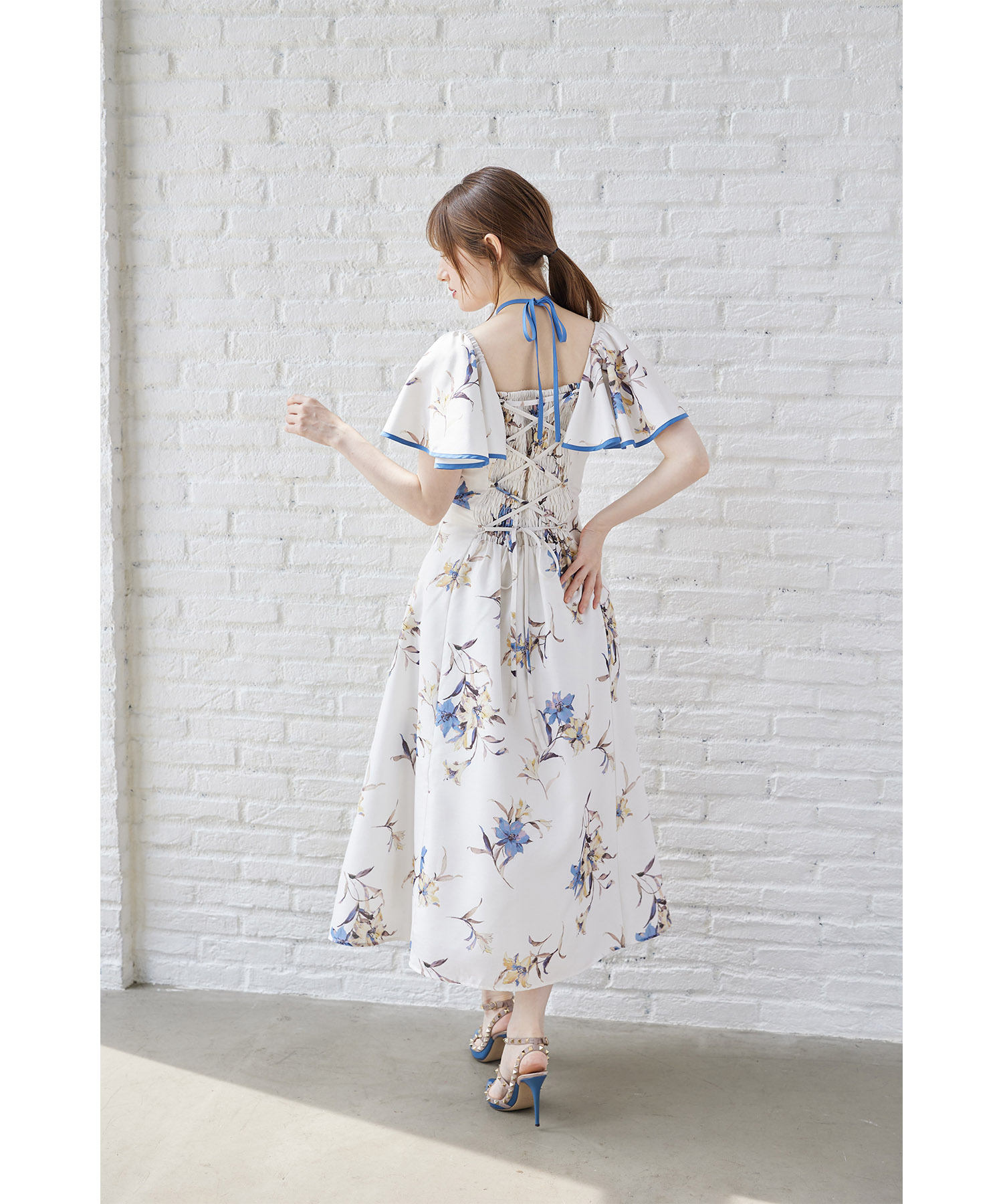 ヨーコチャン フレアスリーブバックプリーツドレス ワンピース ライト