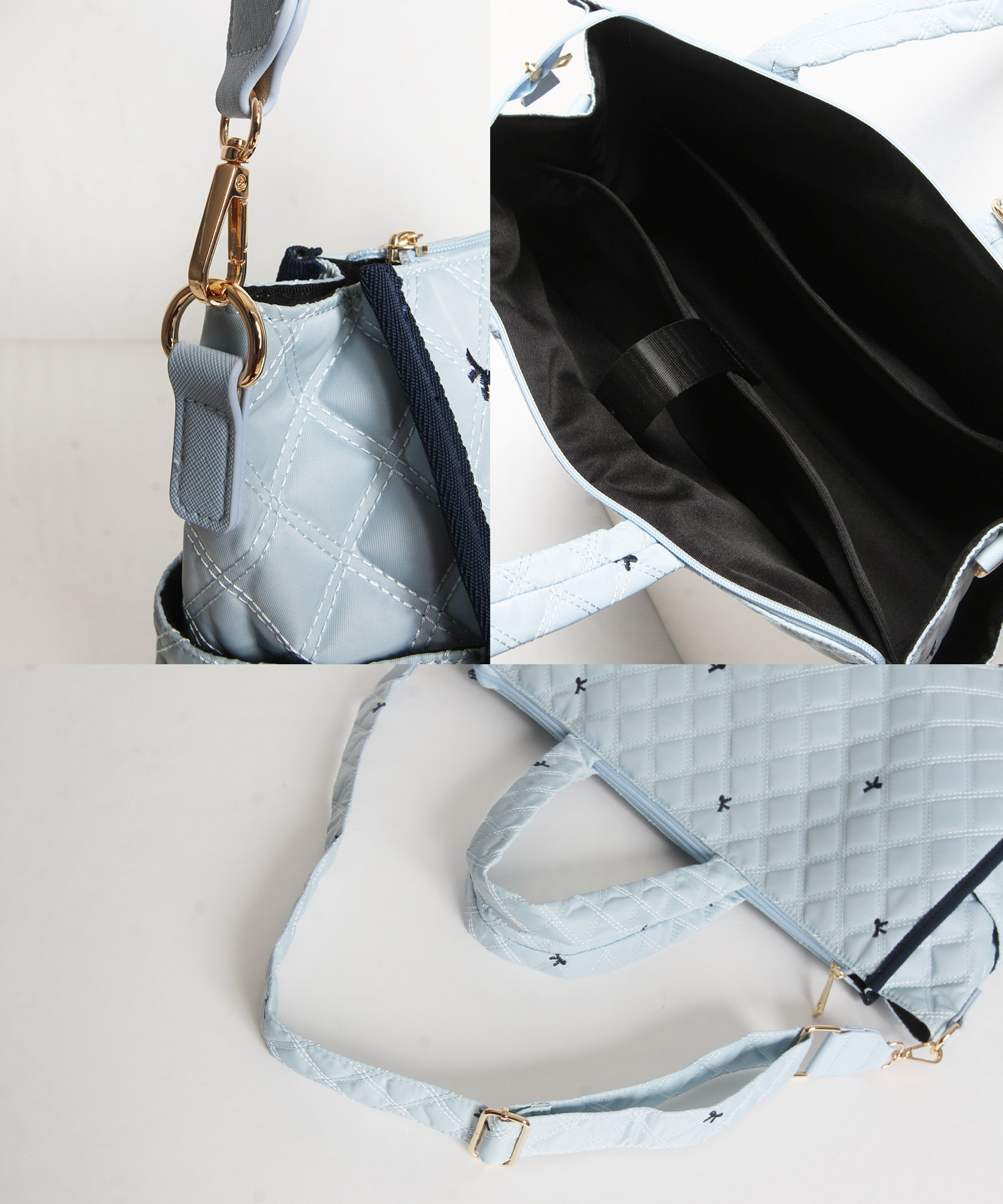 2WAYショルダー＆パールリボンチャーム付きリボン刺繍キルティング