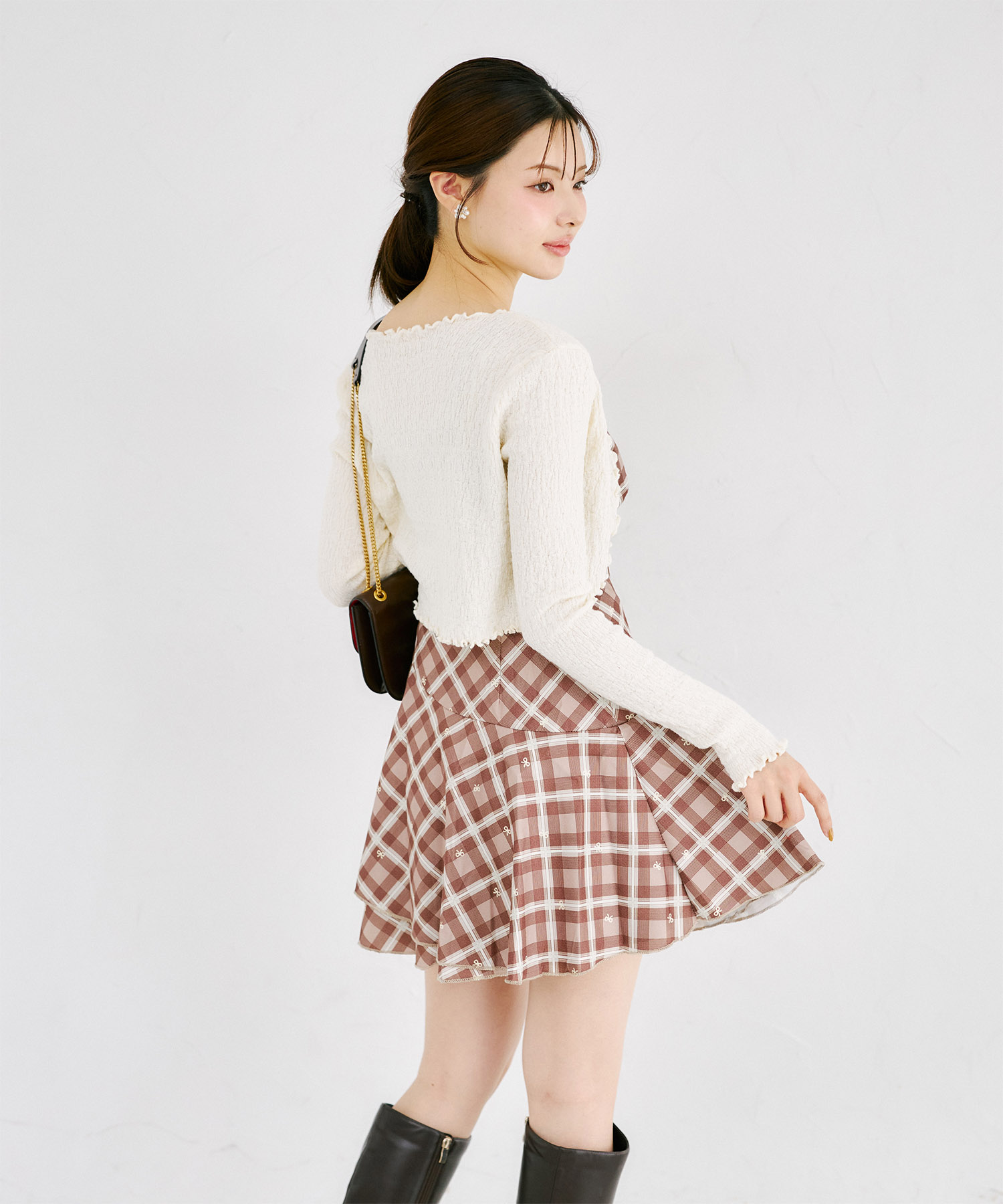 メローフリルボレロ×リボンチェックミニワンピースセット