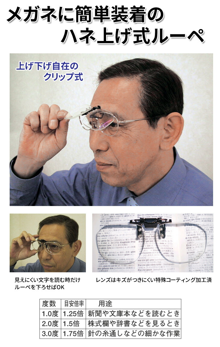 楽天市場】メガネに装着 クリップオンルーペ 拡大鏡 日本製 : 通販天国