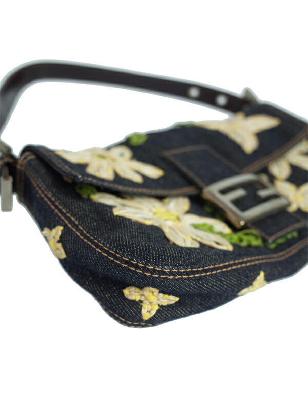 FENDI】【花柄】【刺繍】フェンディ『フラワーデニム バケットバッグ