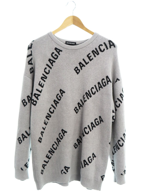 BALENCIAGA】バレンシアガ『ロゴ 総柄 長袖ニット sizeL』576307 T3153