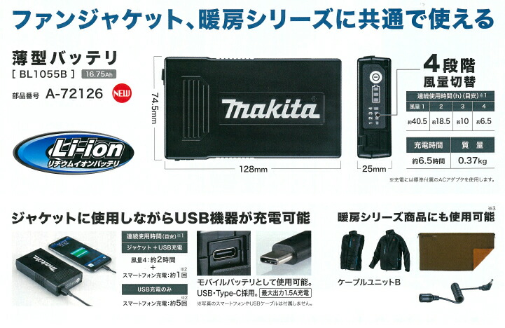 楽天市場】□マキタ 充電式ファンベスト FV215DZ 紺(デニム調)＋ファン