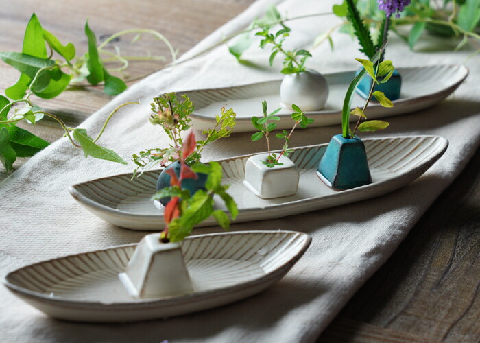 益子焼 笹舟皿（大） kinari わかさま陶芸 SENシリーズ 楕円 舟形