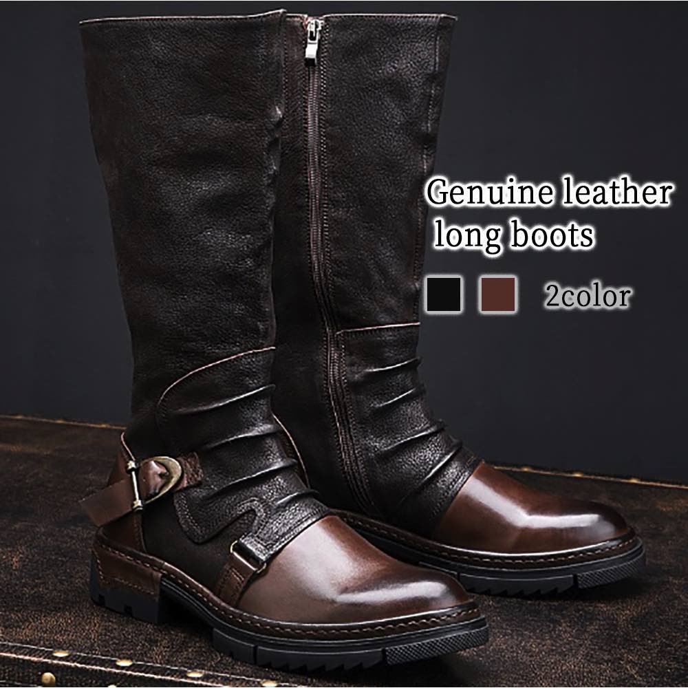 楽天市場】ブーツ メンズ 本革ロングブーツ 本革 滑らない 人気 秋