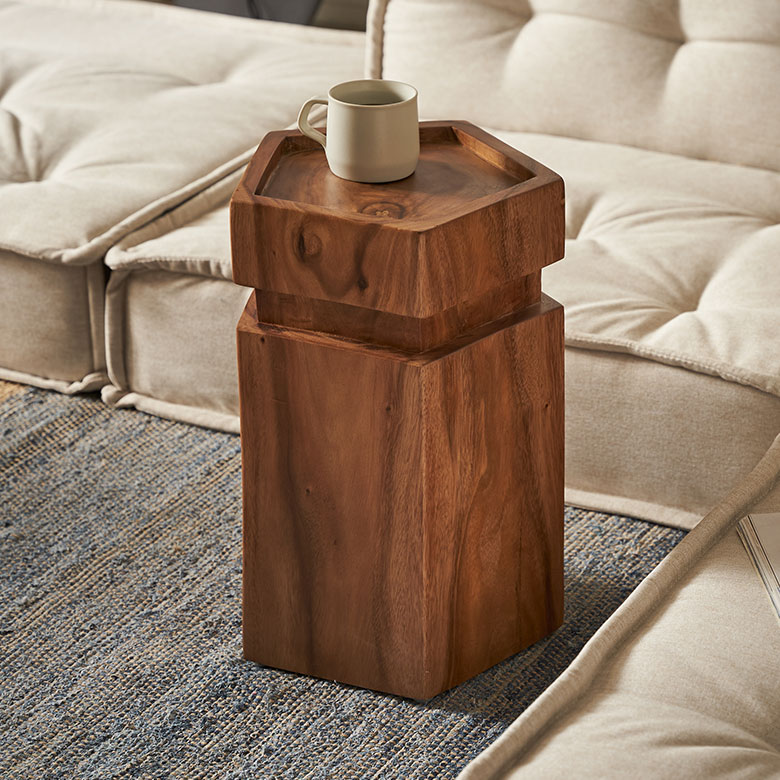 デンマーク家具木製トライアングルサイドテーブル ブラウン 天然木 テーブル 木製 H50cm ブラウン 茶色 古木 チーク シンプル バリ