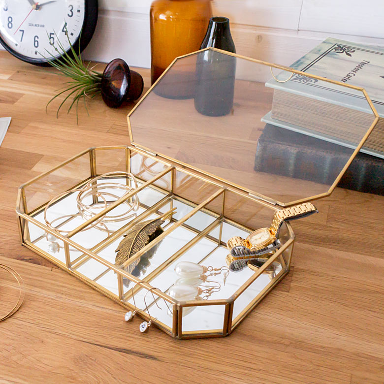 楽天市場】ガラスと真鍮でできたフタ付きジュエリーケース Brass