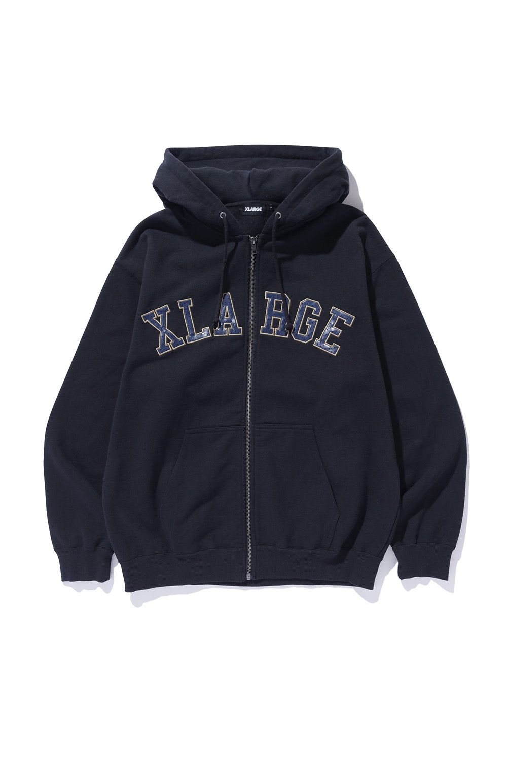 XLARGE - PERFORATED LEATHER LOGO ZIP UP HOODED SWEATSHIRT