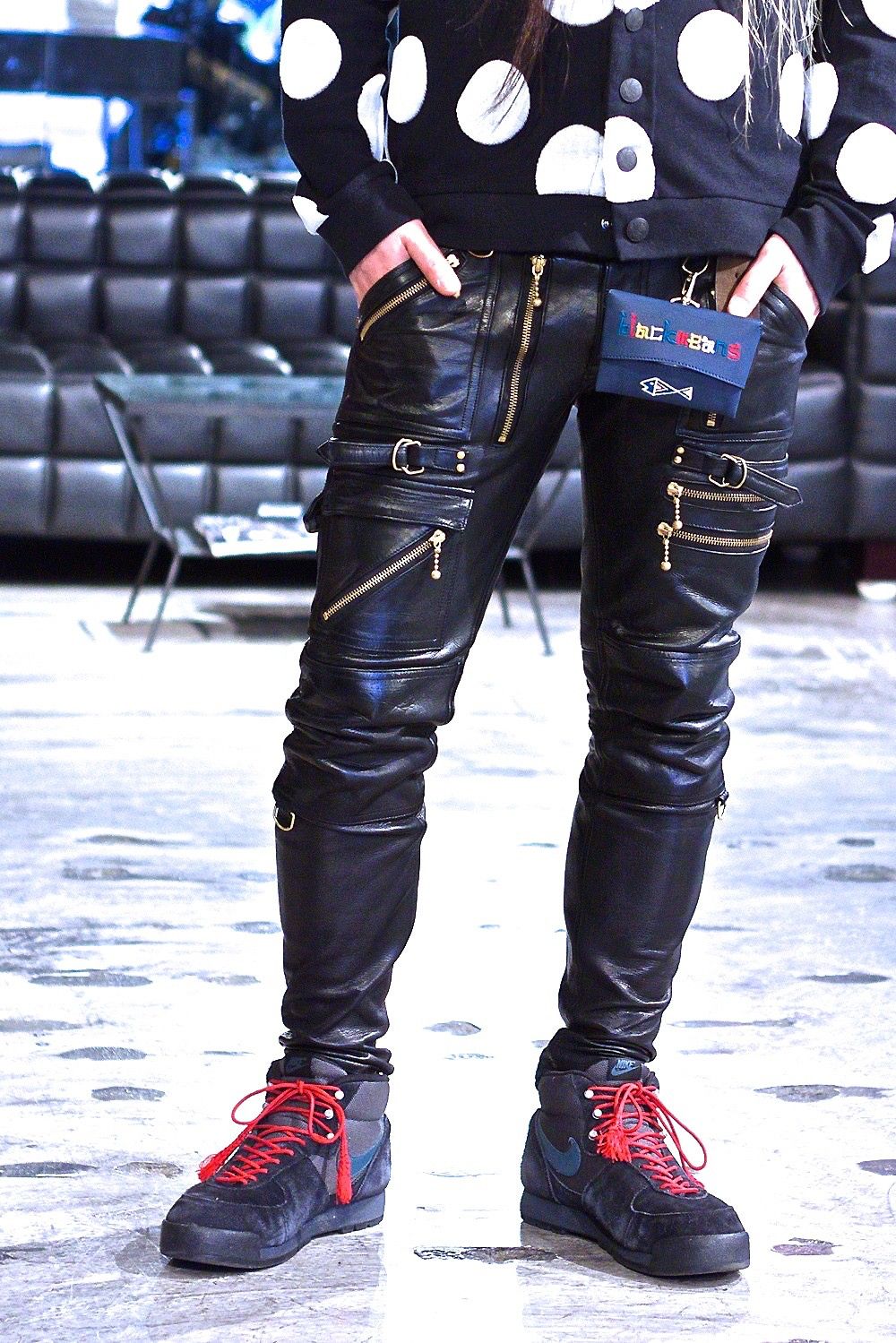 blackmeans - 945-78TP06-5 / レザーパンツ (スリム) GOLD ZIP | HAZE