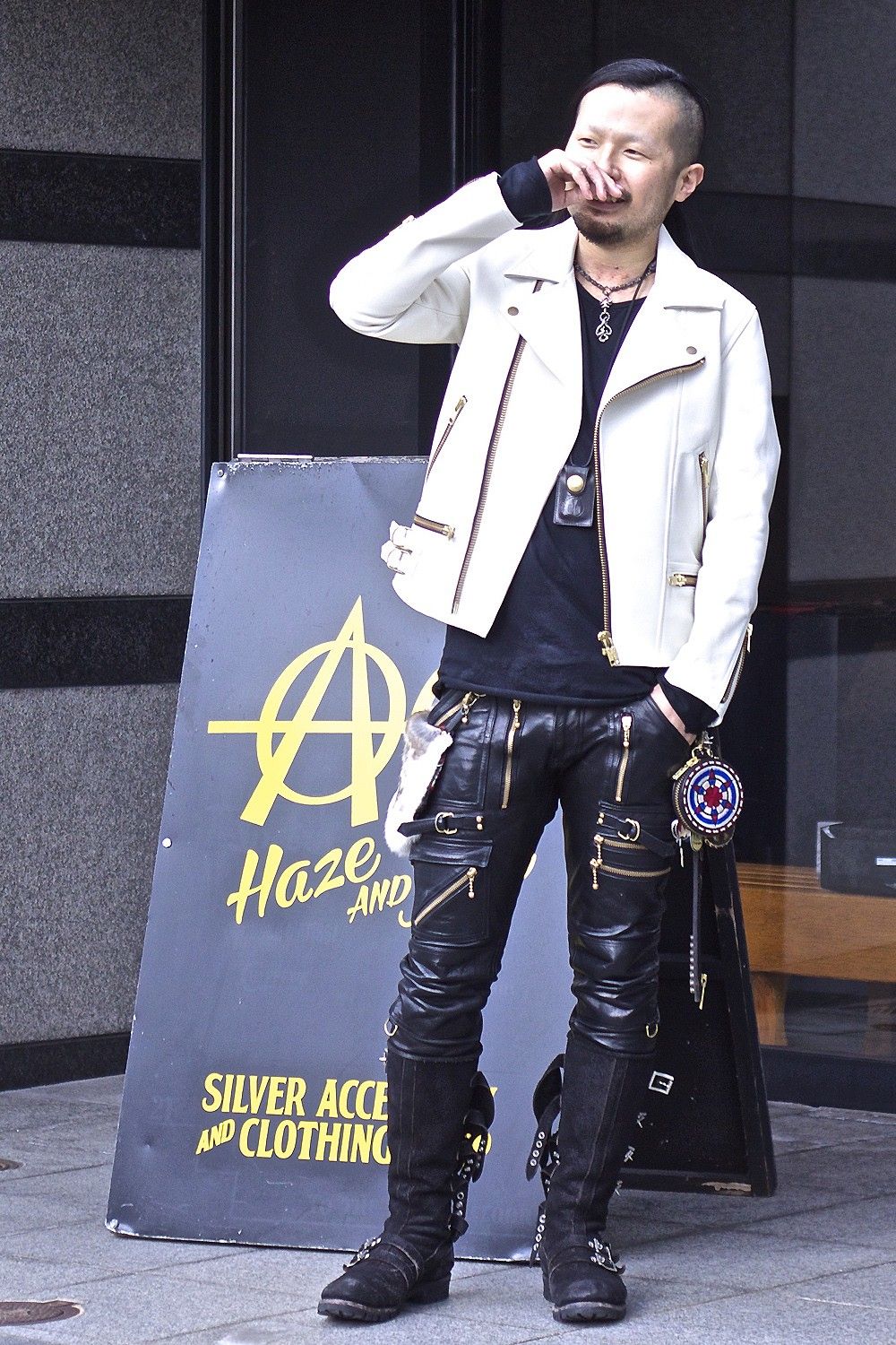 blackmeans - 945-78TP06-5 / レザーパンツ (スリム) SILVER ZIP | HAZE