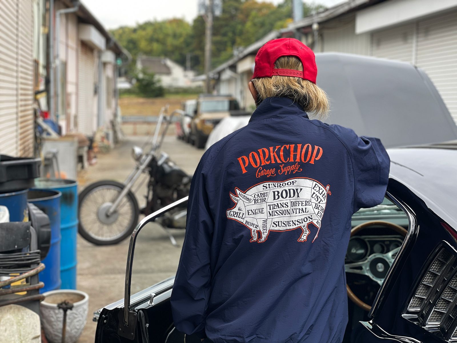 PORKCHOP GARAGE SUPPLY - PORK BACK NYLON JKT (NAVY) / ポークバック