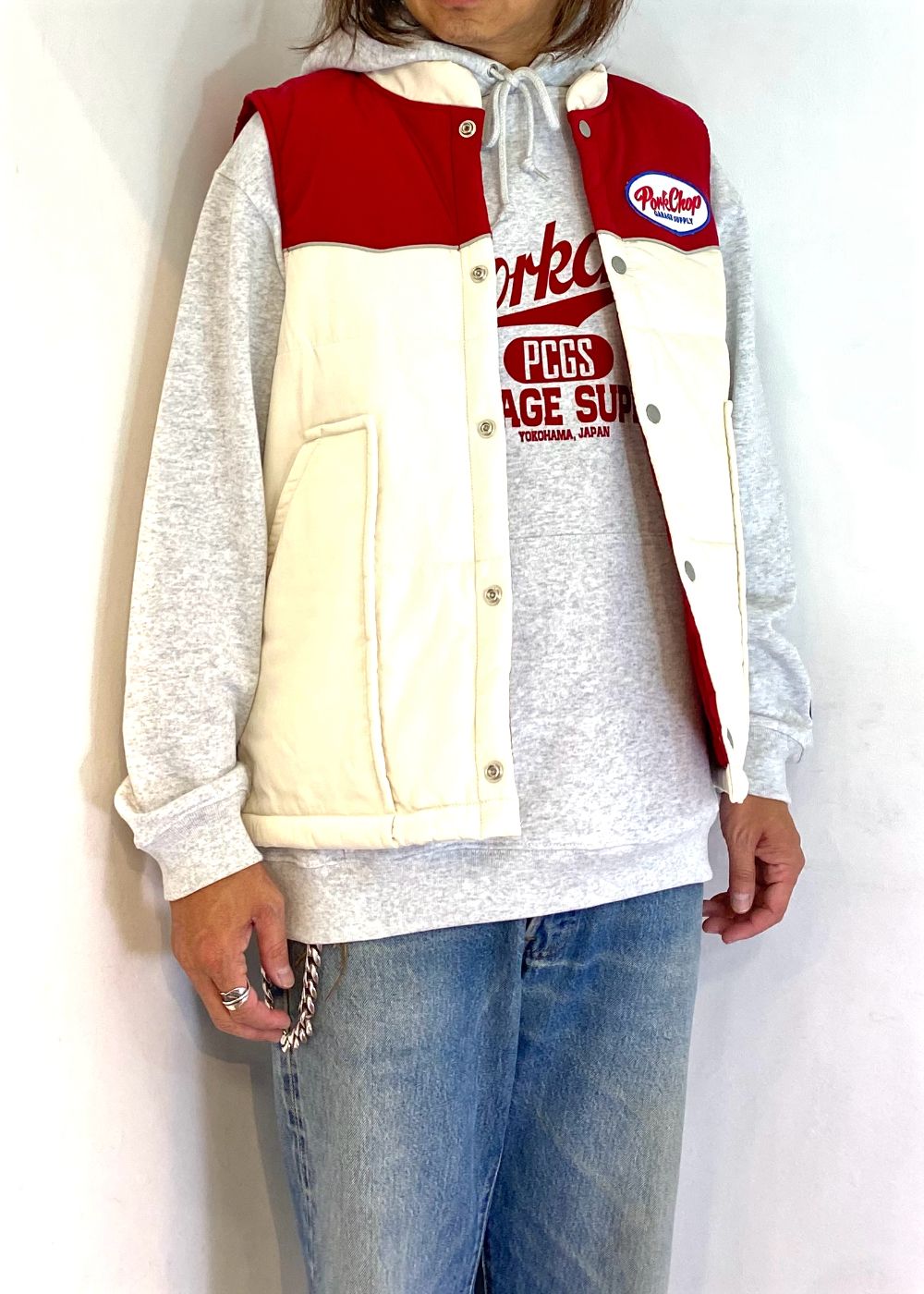 PORKCHOP GARAGE SUPPLY - RACING VEST (BEIGE×RED) / オリジナル