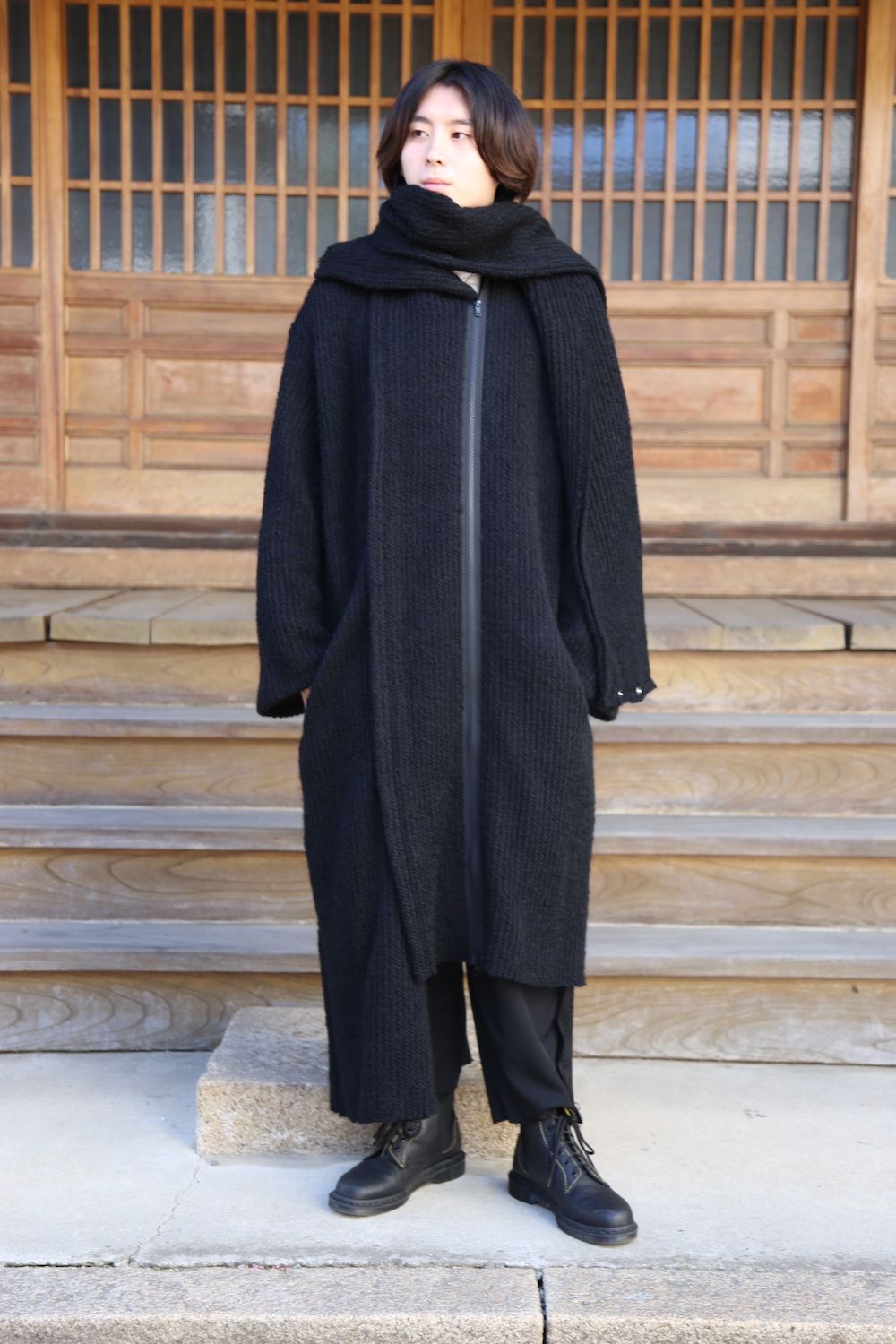 yohji yamamoto アンバランスファスナーロングニットカーディガン