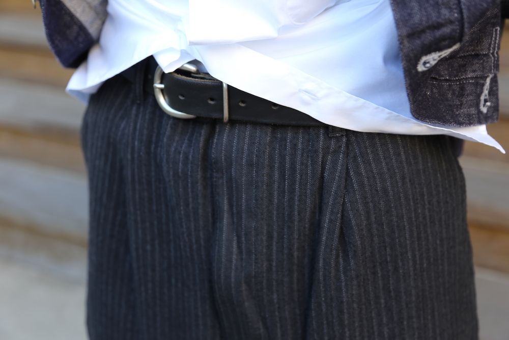 COMME des GARCONS HOMME ウールヘリンボーンストライプ製品縮絨パンツ