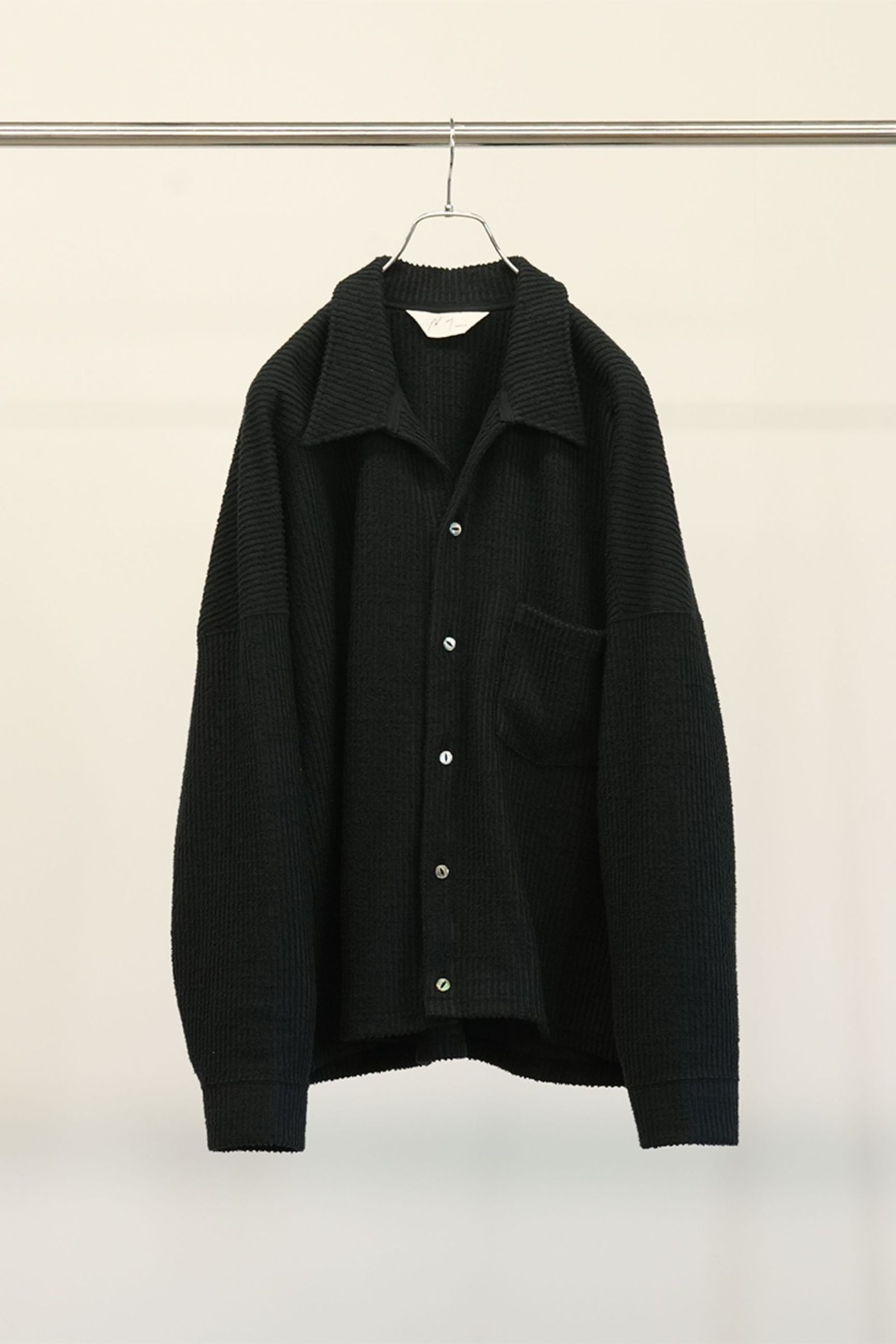 ANCELLM - CUT STRIPE HALF ZIP PULL OVER SHIRT | BLACK | ハーフ