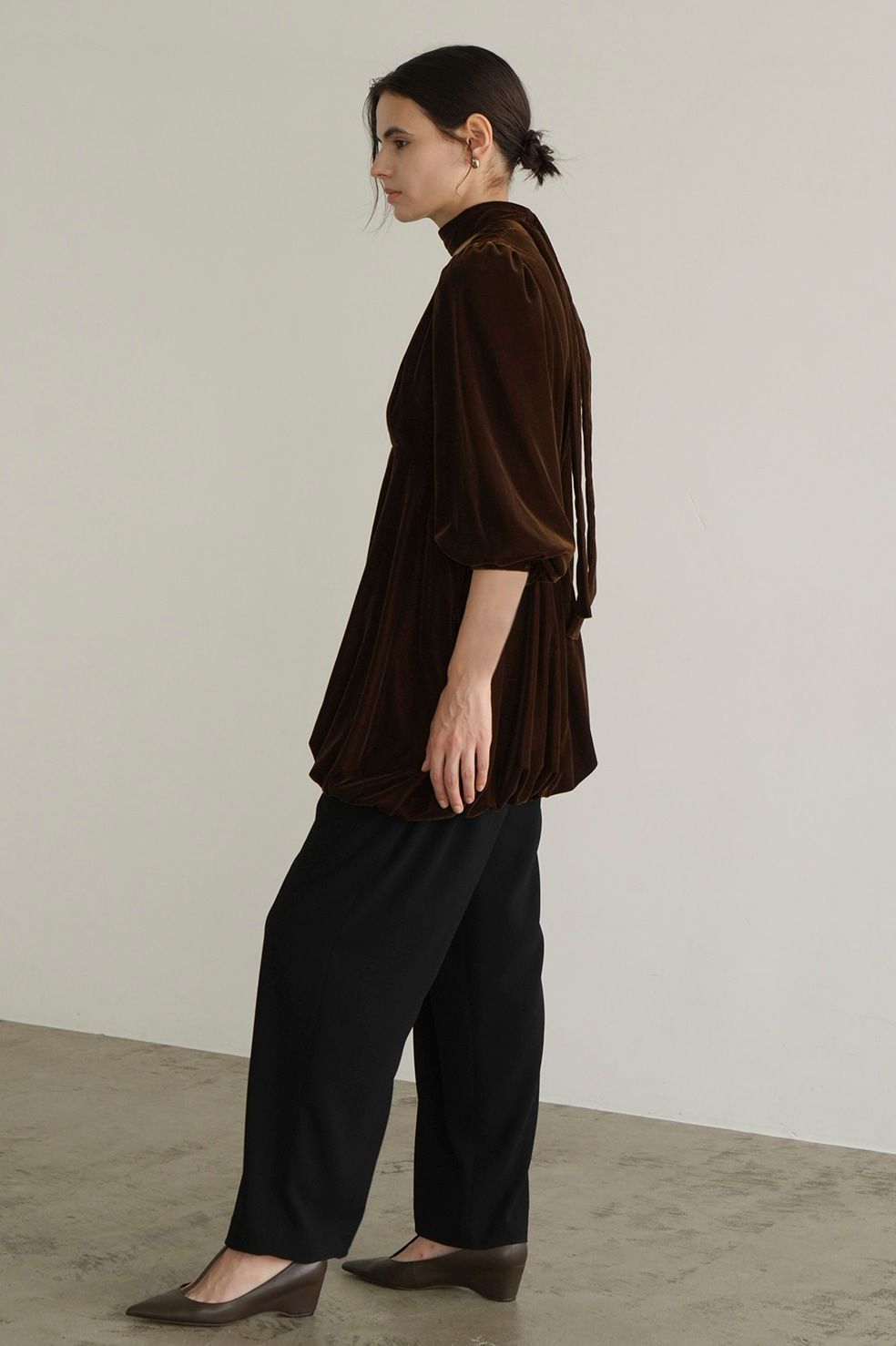CLANE - ベロアミニワンピース - VELOR BALLOON MINI ONEPIECE - BROWN