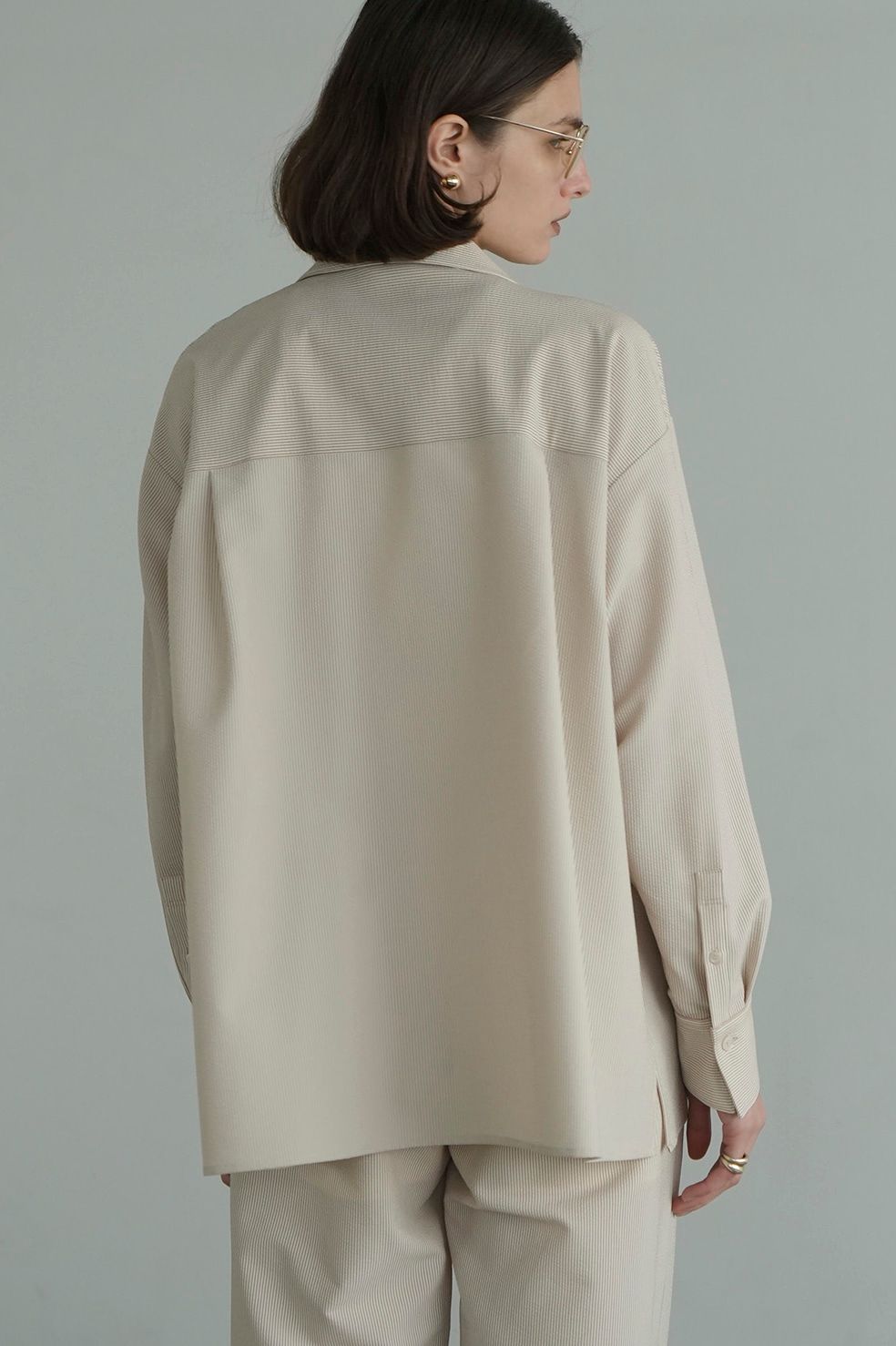 CLANE - サッカーストライプ ジップシャツ - SUCKER STRIPE ZIP SHIRT