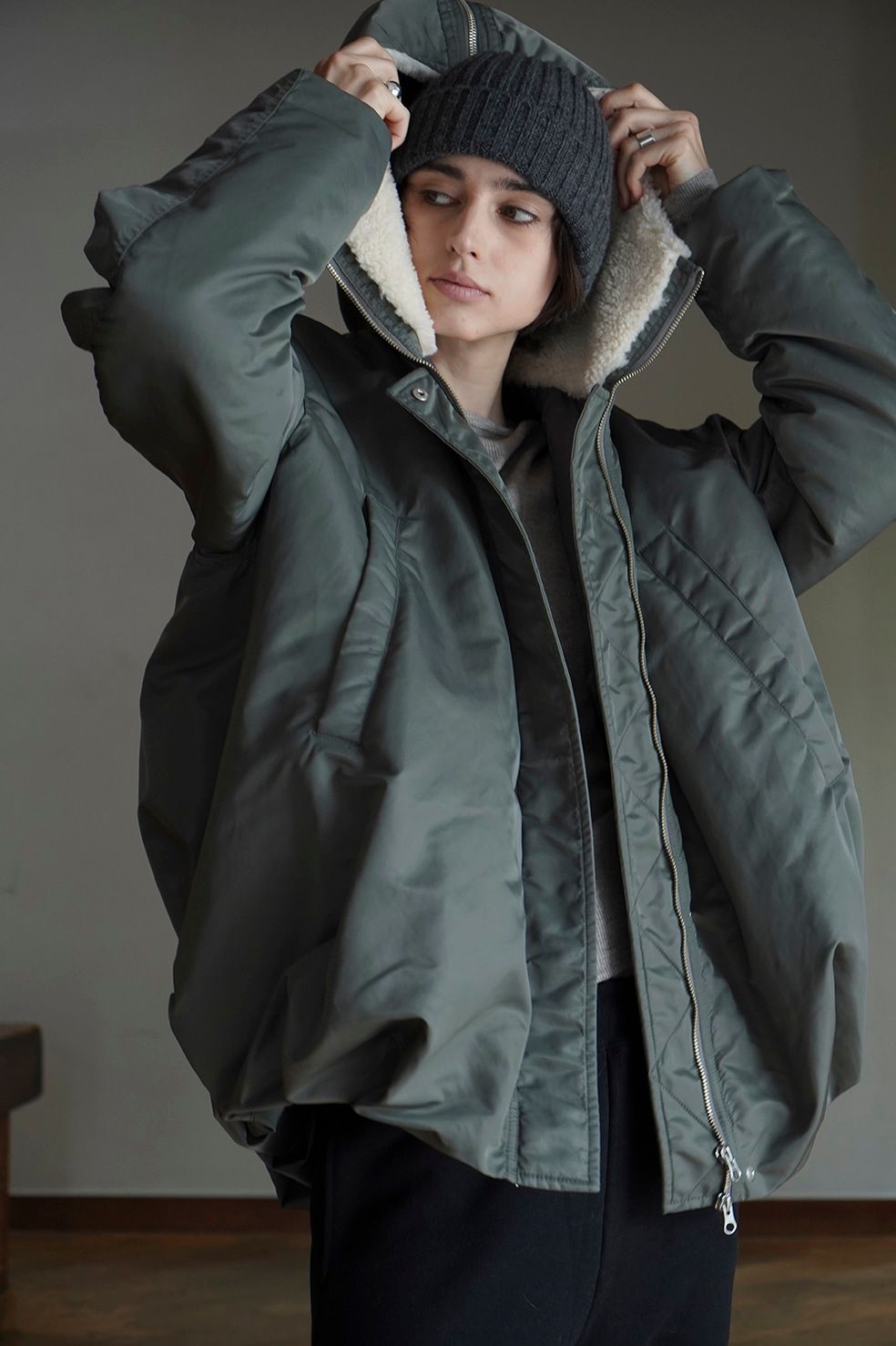 CLANE - ミリタリージャケット - BALLOON DESIGN HOODED N3B KHIKI