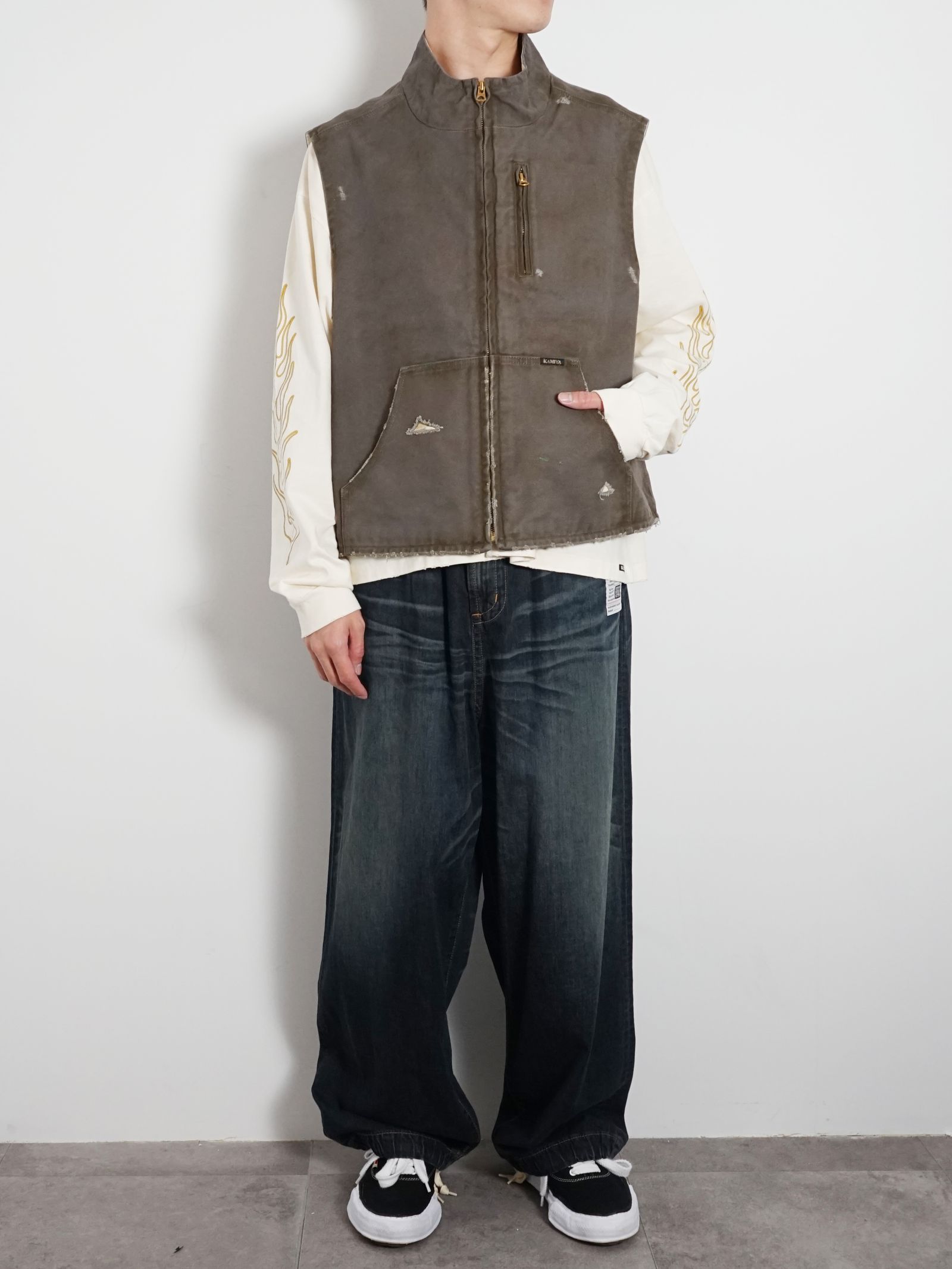 KAMIYA - ボロダックベスト - BORO Duck Vest GREY | ADDICT WEB SHOP