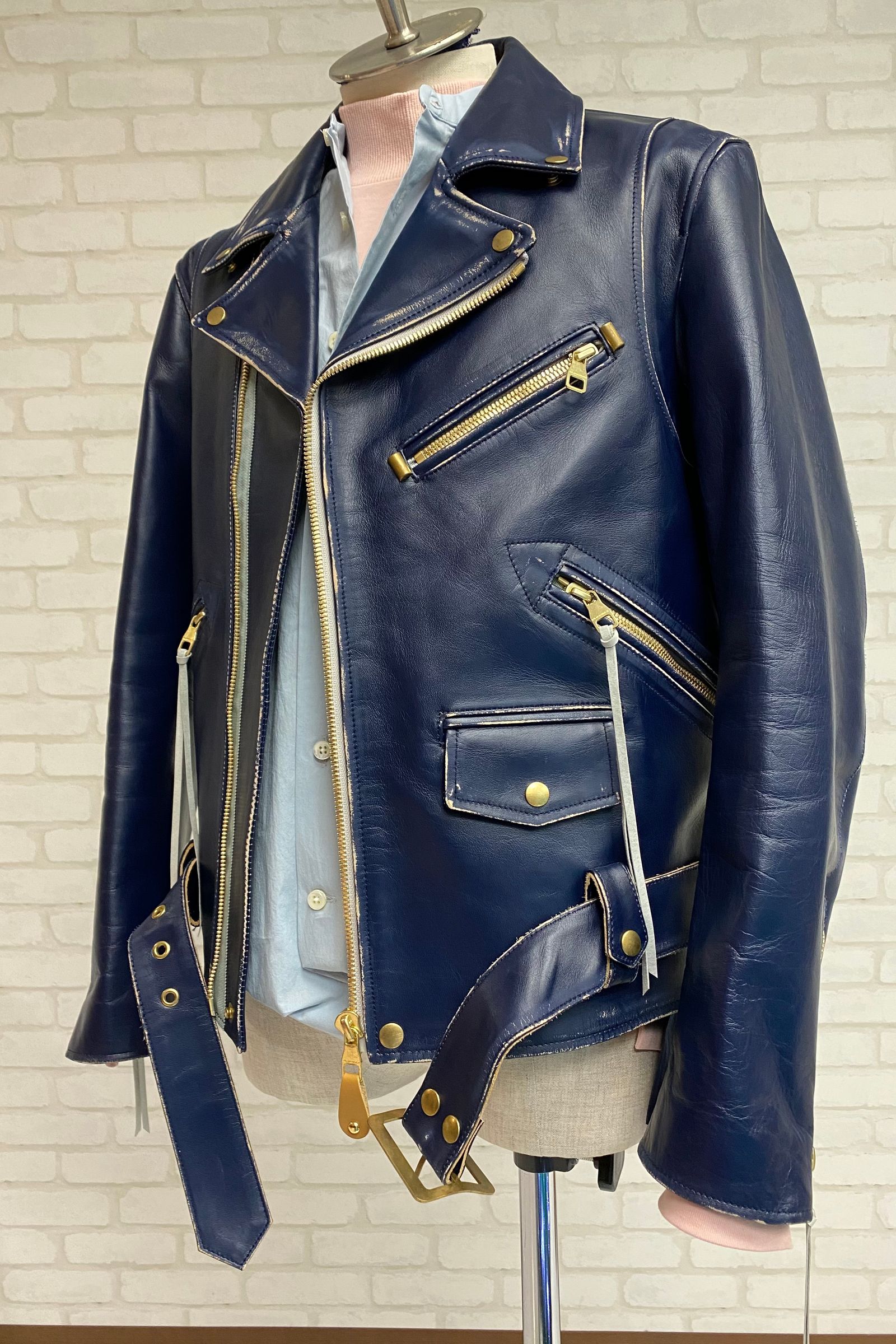 A(LeFRUDE)E - ホースレザーWライダーズ ヴィンテージ加工 / NAVY 【A