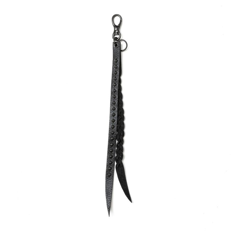 CALEE - STUDS & KNITTING LEATHER LONG KEY RING ＜TYPE B＞ (BLACK