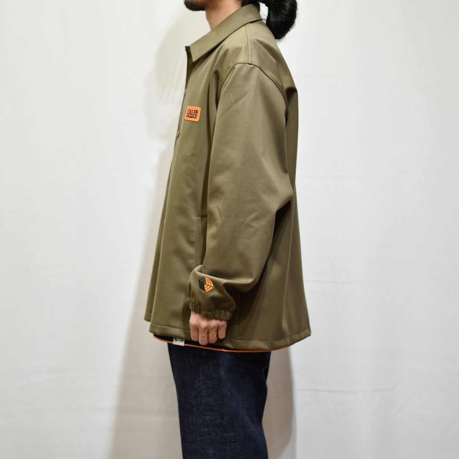 CALEE - COTTON POLYESTER HIGH GAUGE BONDING COACH JACKET (OLIVE