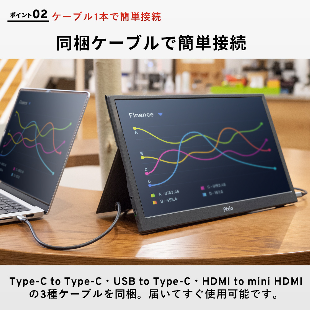 USB-C接続 モバイルモニター PX160 WAVE ブラック PX160WAVE-O ［15.6