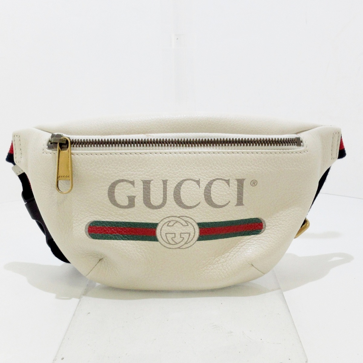 グッチ/ウエストポーチ/プリント スモール ベルトバッグ/白×グリーン