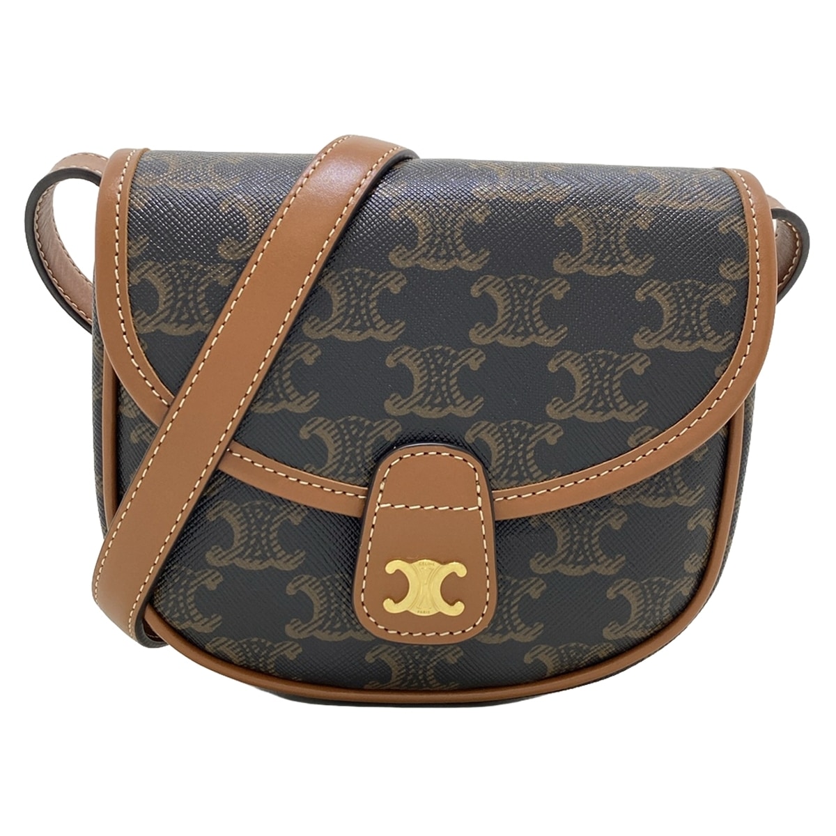 セリーヌ/ショルダーバッグ/ミニ ブザス/トリオンフキャンバス/タン