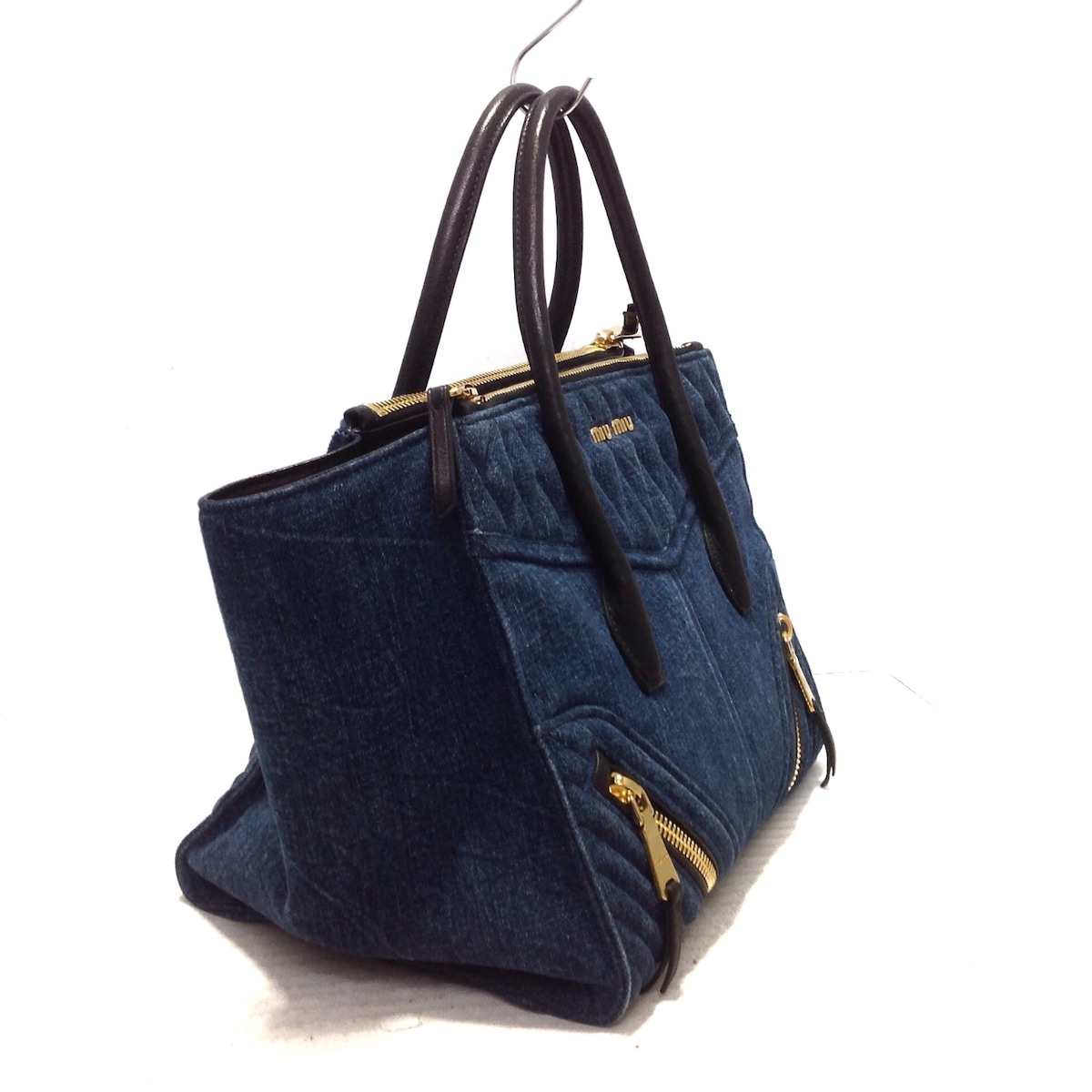 ミュウミュウ/ハンドバッグ/デニムバイカー/ネイビー×黒/デニム×レザー