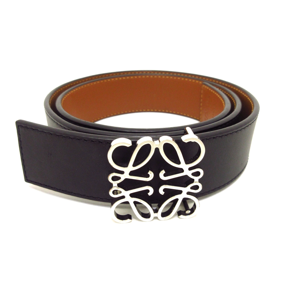 LOEWE ロエベ アナグラム 黒 レザー 太ベルト サイズ70 スペイン製