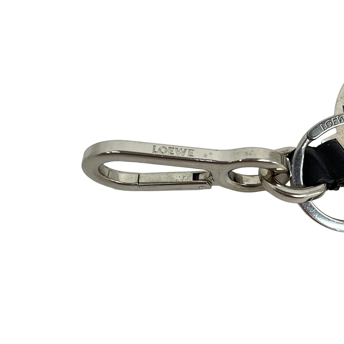 ロエベ キーホルダー(チャーム) - 黒×シルバー ロゴサークル レザー
