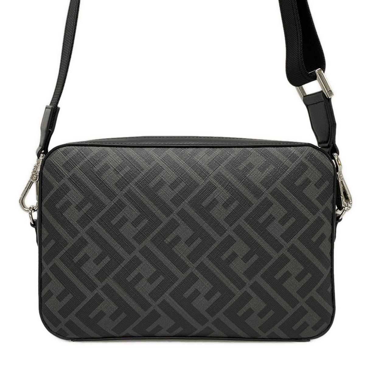フェンディ/ショルダーバッグ/カメラケース,ズッカ柄/黒×グレー
