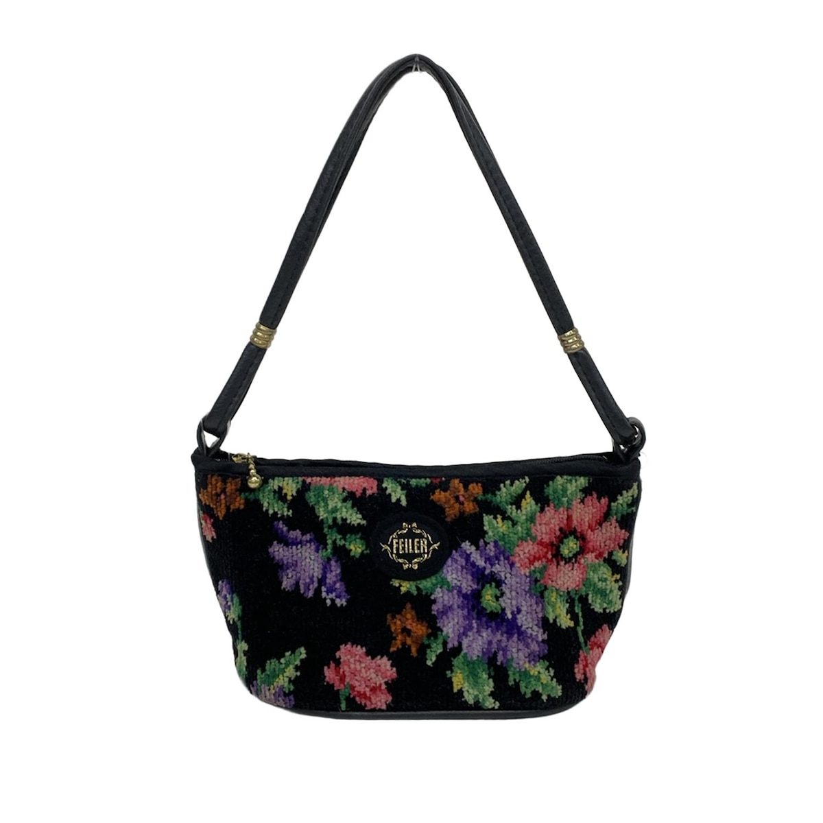 FEILER(フェイラー) ハンドバッグ - 黒×パープル×マルチ 花柄