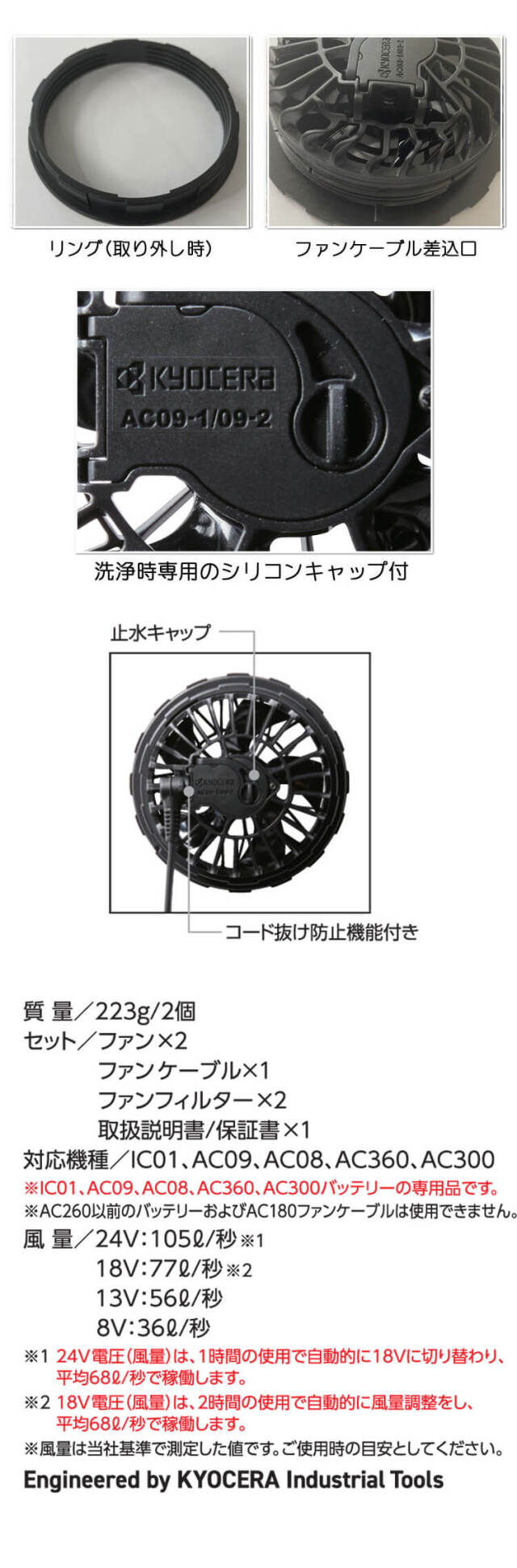 AC09+AC09-2 バートル BURTLE カラーファン+新型24Vバッテリセット