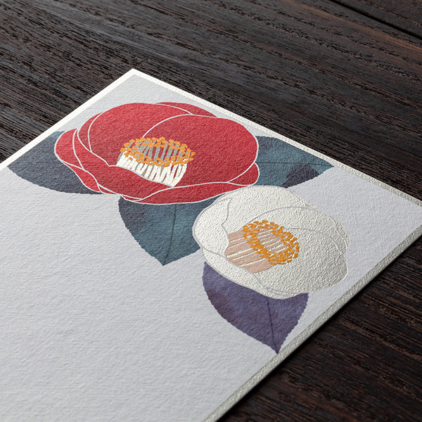 ハガキ/ポストカード｜紙シリーズ｜はがき箋 箔 紅白椿柄 6枚入