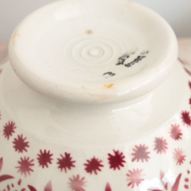 アンティーク カフェオレボウル モロッコ レース ワインレッド