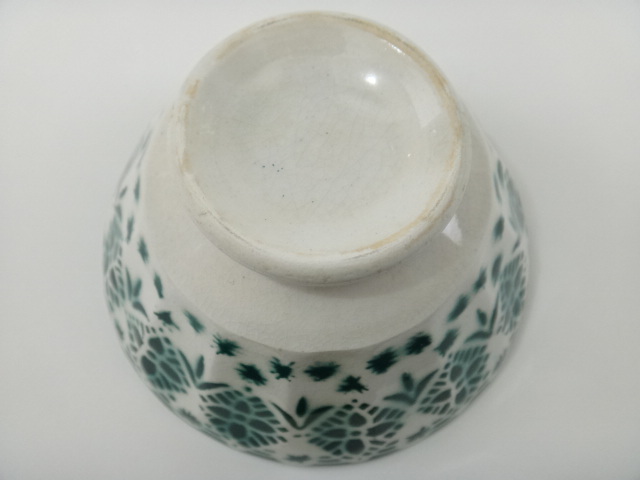 フランス アンティーク カフェオレボウル モロッコ レース グリーン