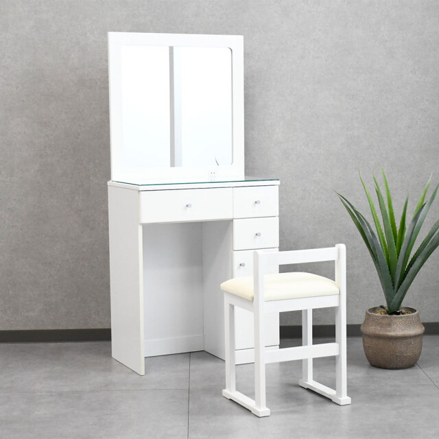 新品アウトレット】メイク時間を楽しみに！ ドレッサー 椅子付き 自分